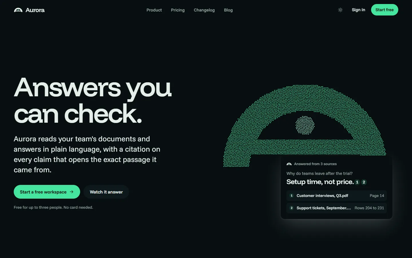 Aurora home page, dark theme, at 1440 pixels wide
