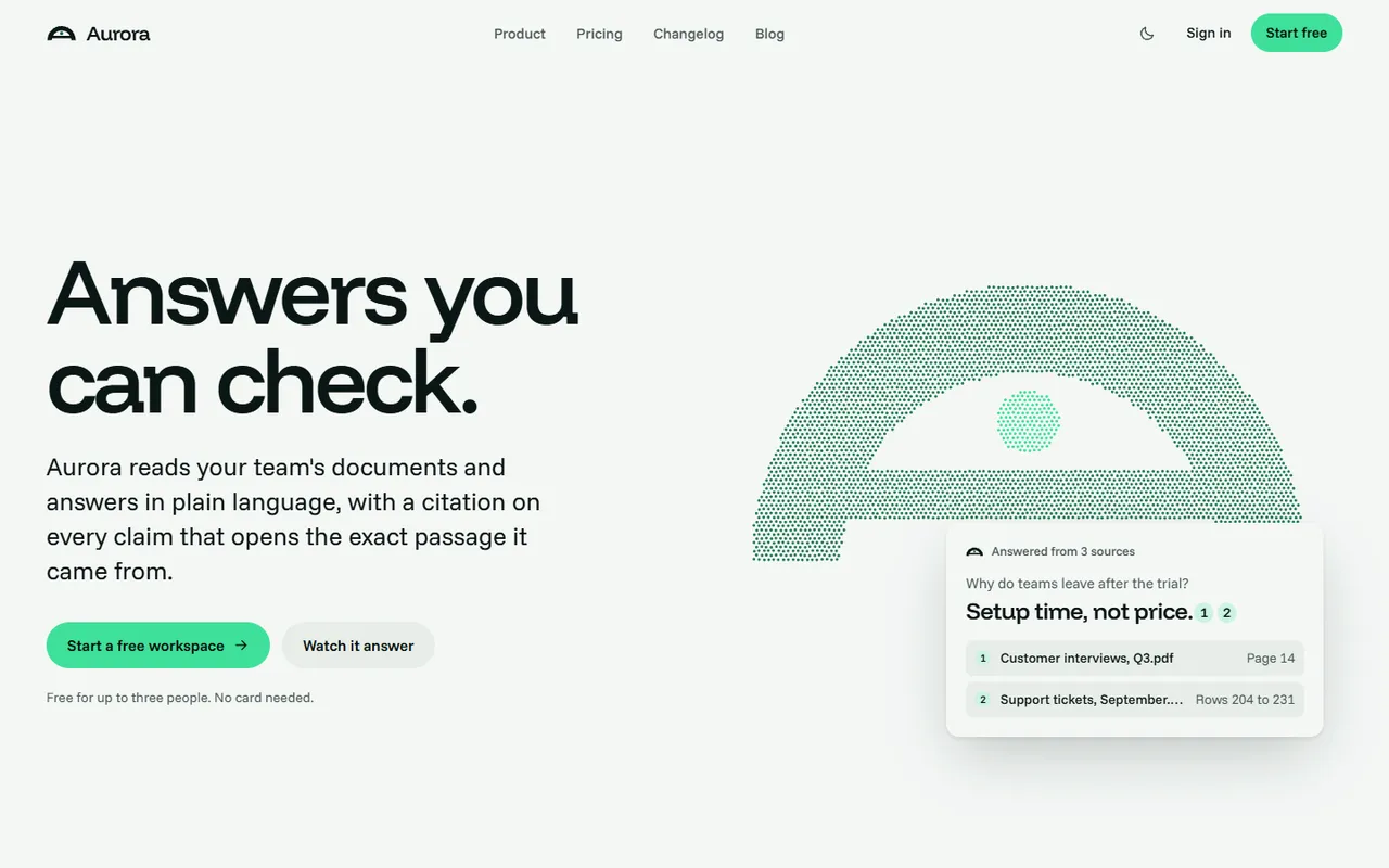 Aurora home page, light theme