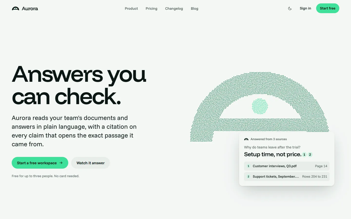 Aurora home page, light theme, at 1440 pixels wide