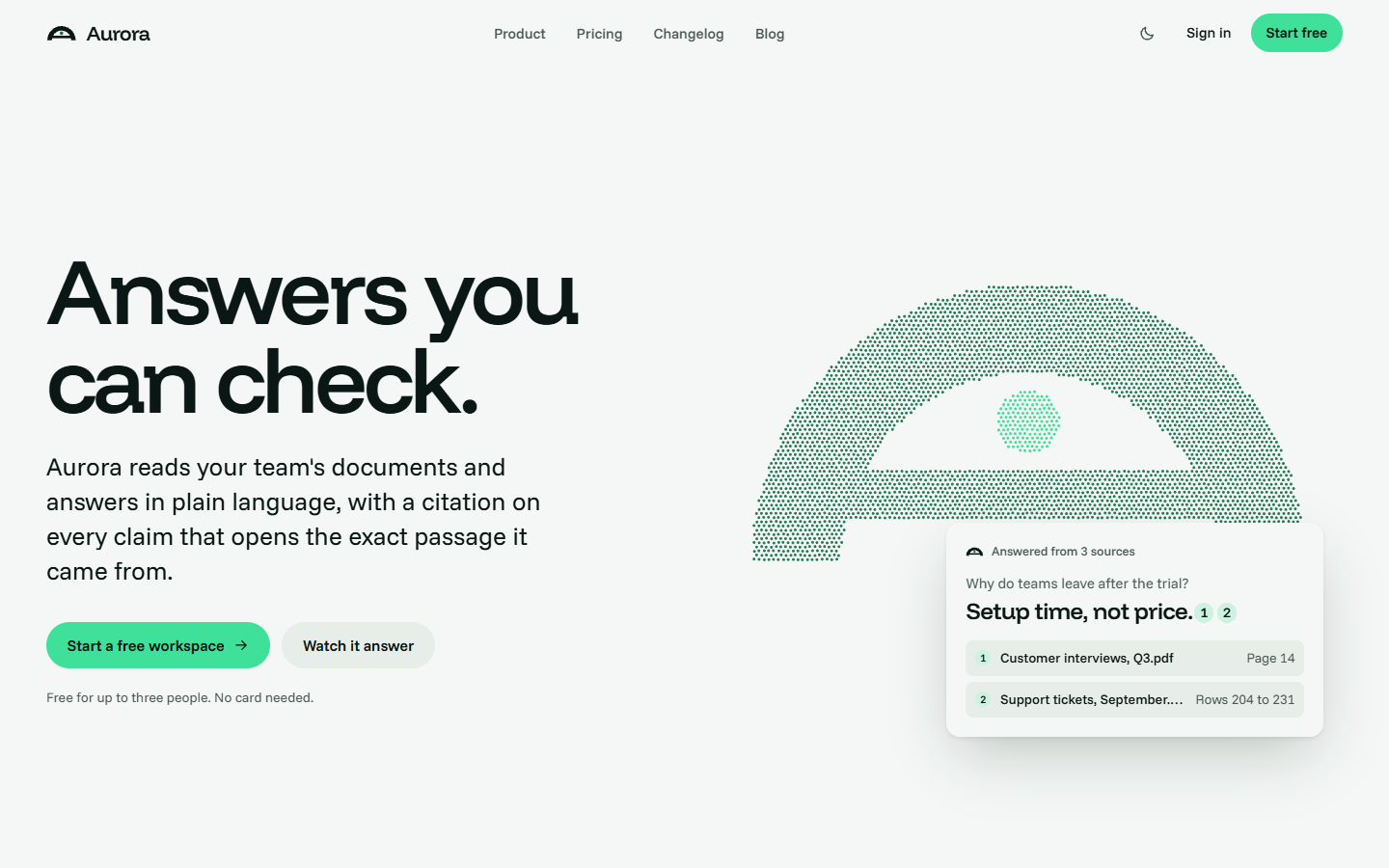 Aurora home page, light theme