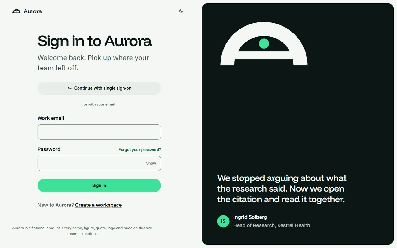 Aurora: sign in page