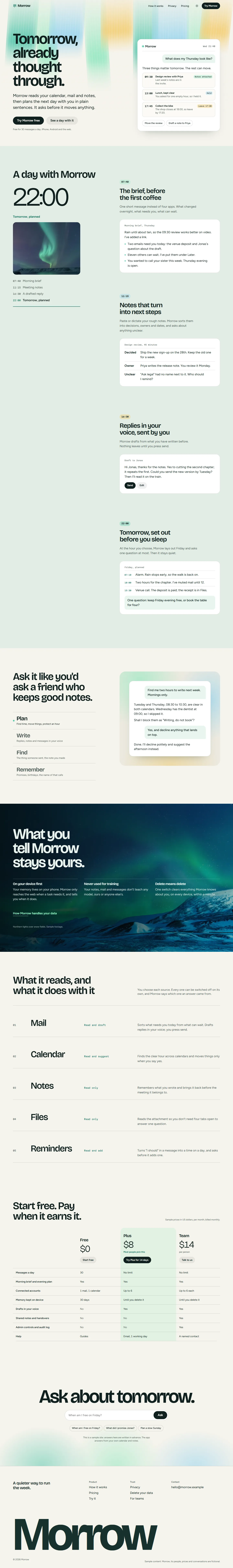 Morrow home page, light theme, at 1440 pixels wide