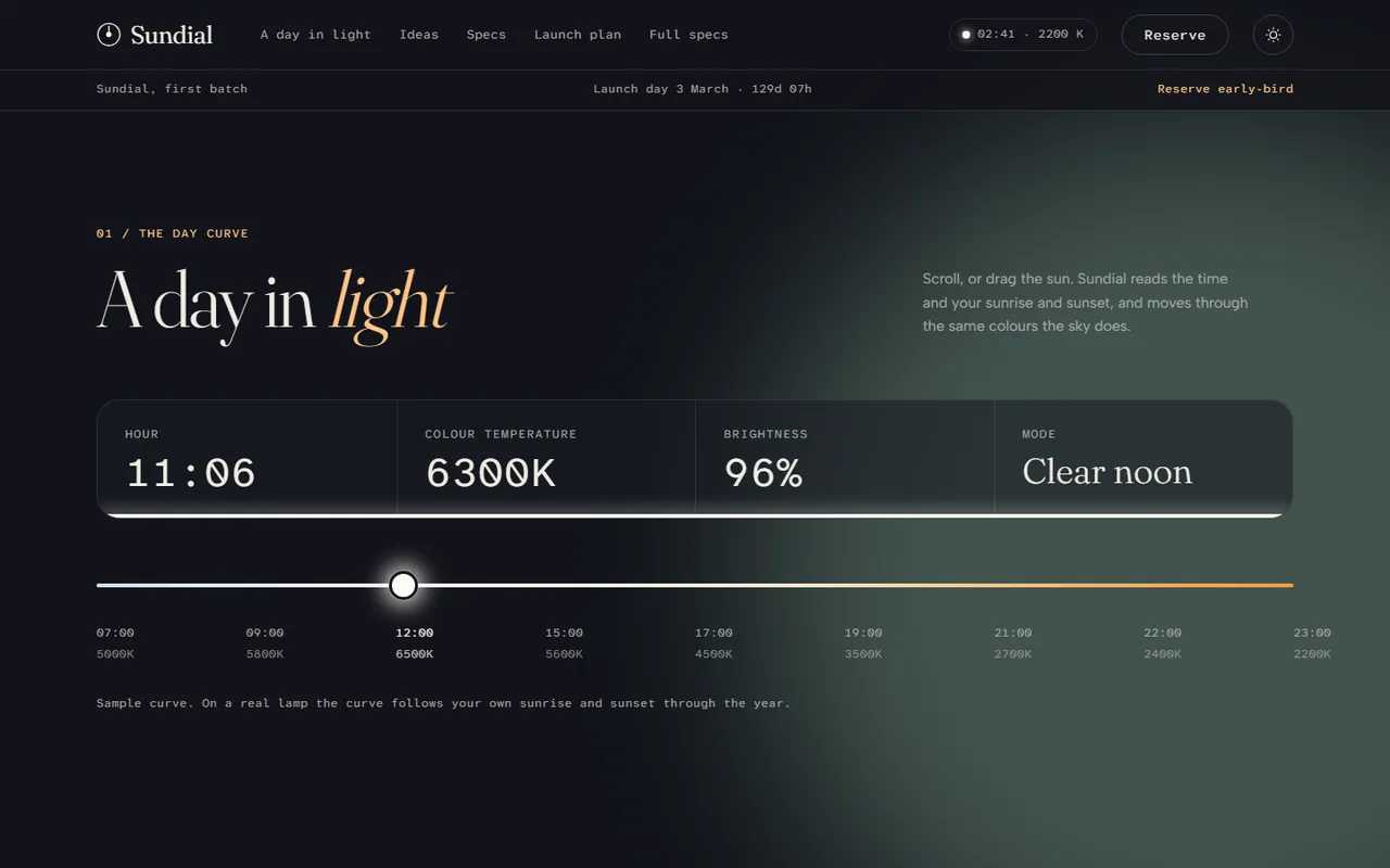 Daylight: day page, dark theme