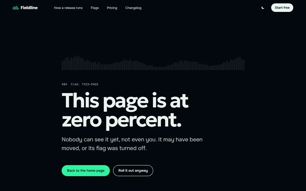 Fieldline: 404 page, dark theme