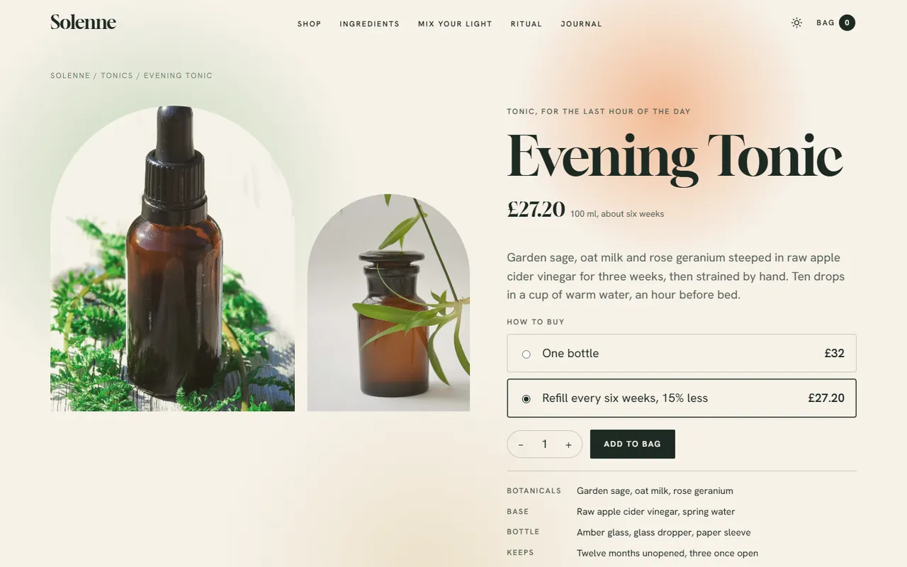 Solenne: product page