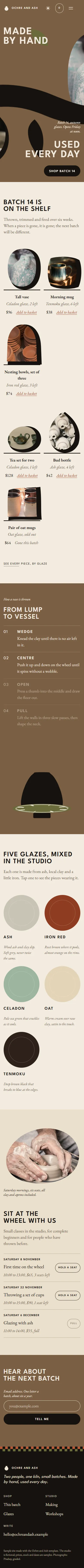 Ochre and Ash on a phone, 390 pixels wide