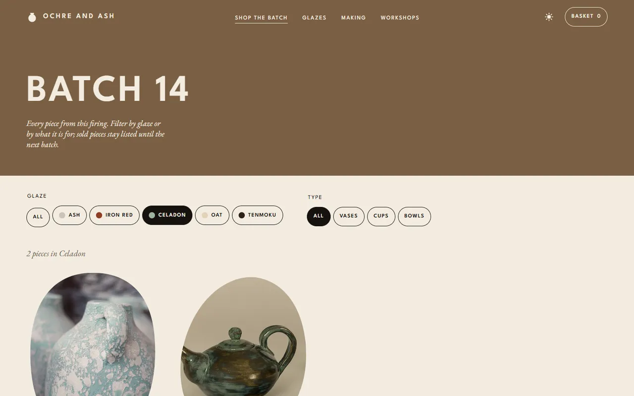 Ochre and Ash: shop page
