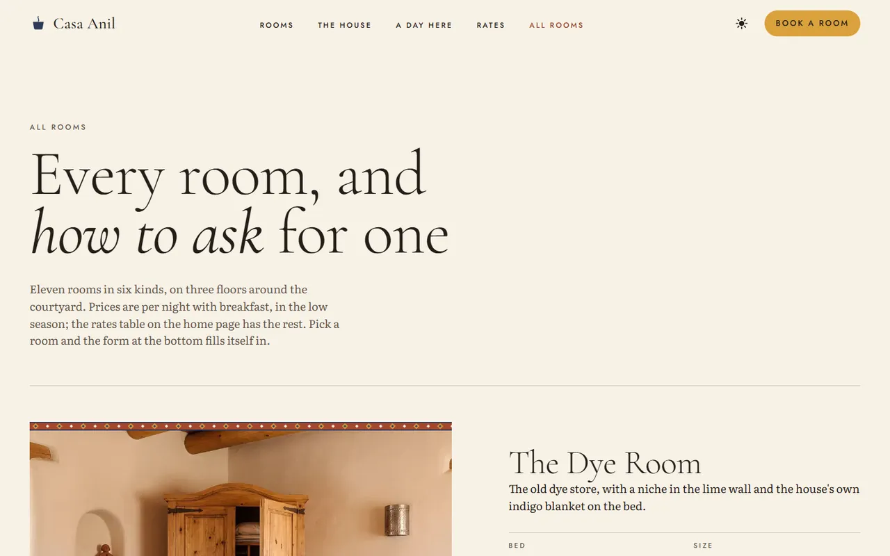 Casa Anil: rooms page
