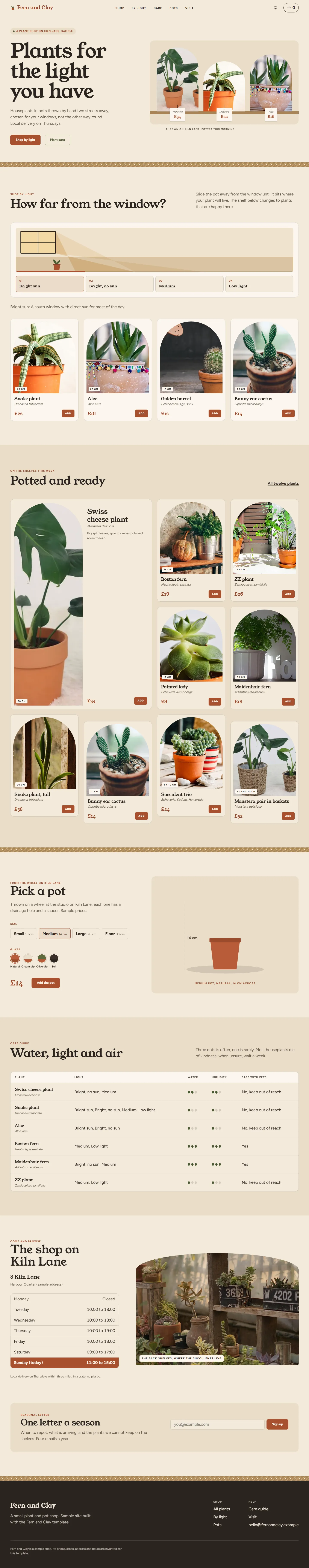 Fern and Clay home page, light theme, at 1440 pixels wide