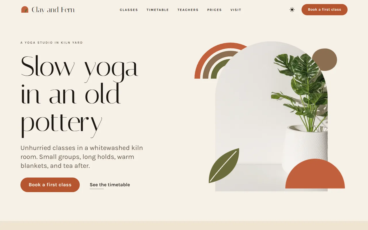 Clay and Fern home page, light theme