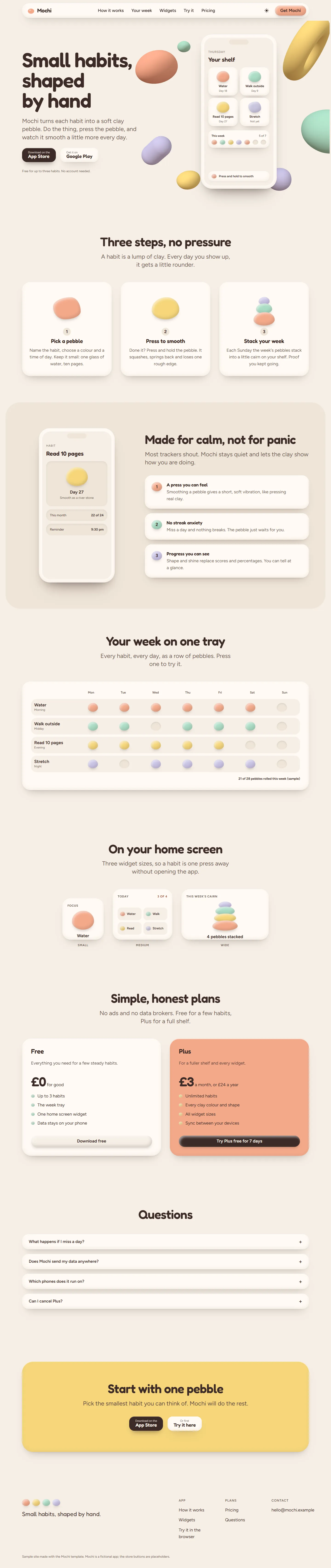 Mochi home page, light theme, at 1440 pixels wide