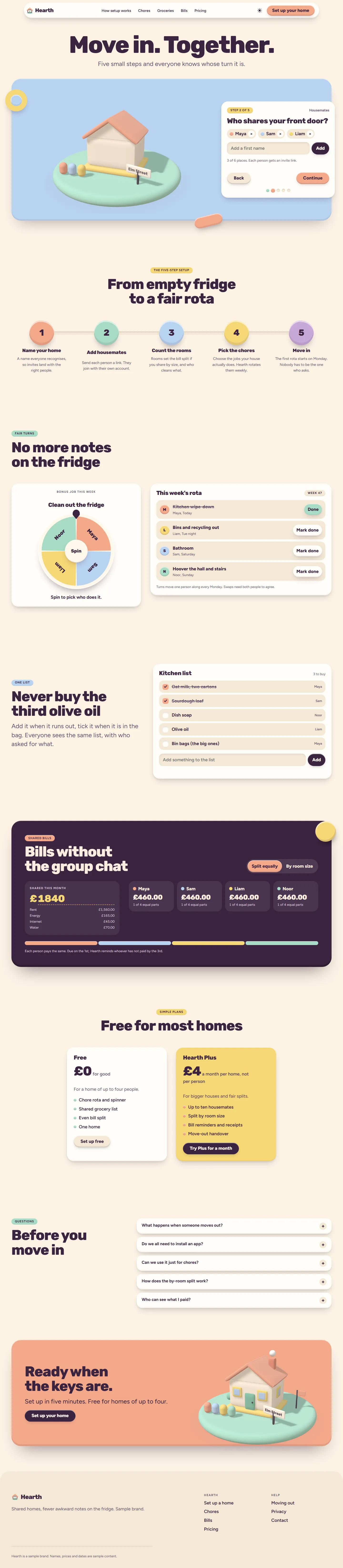 Hearth home page, light theme, at 1440 pixels wide