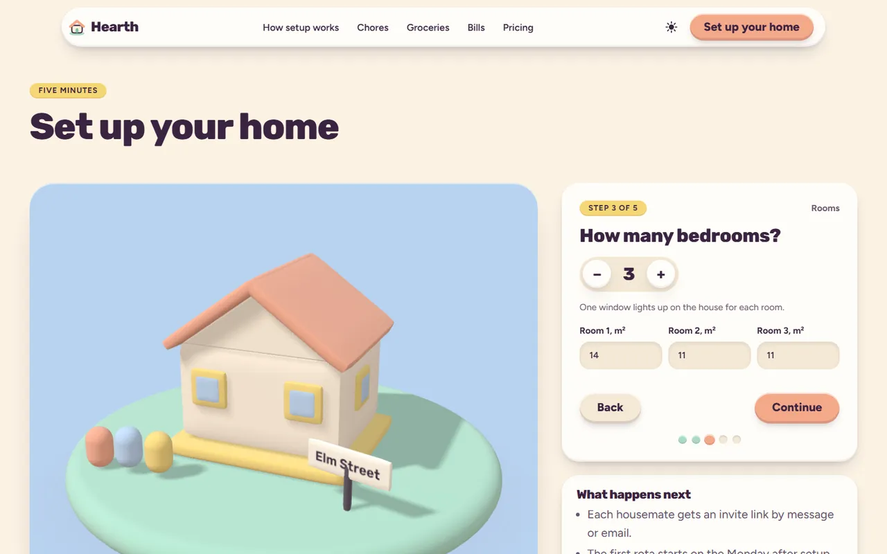 Hearth: setup page