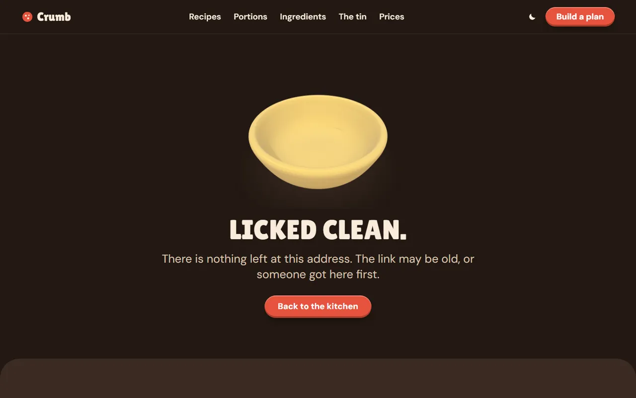 Crumb: 404 page, dark theme