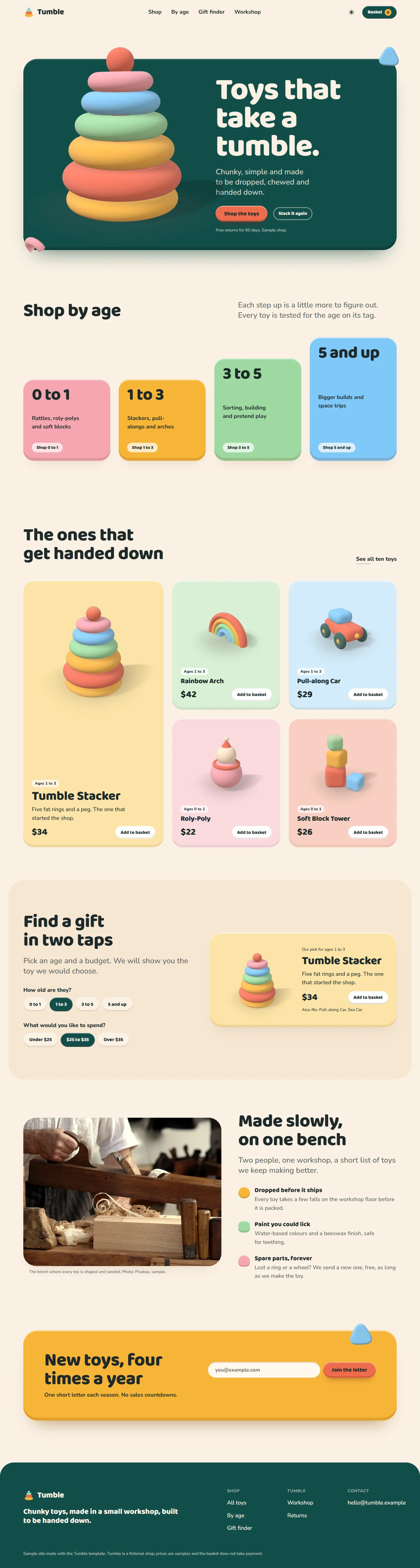 Tumble home page, light theme, at 1440 pixels wide