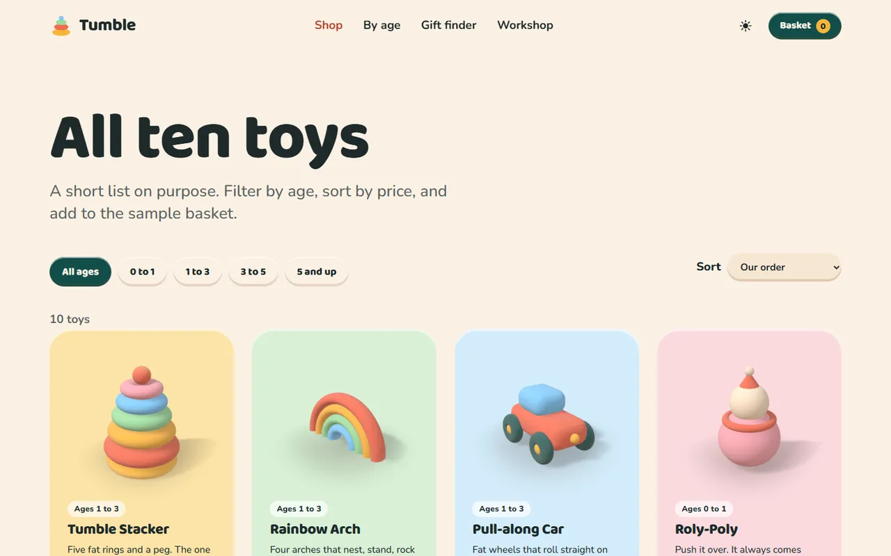 Tumble: shop page