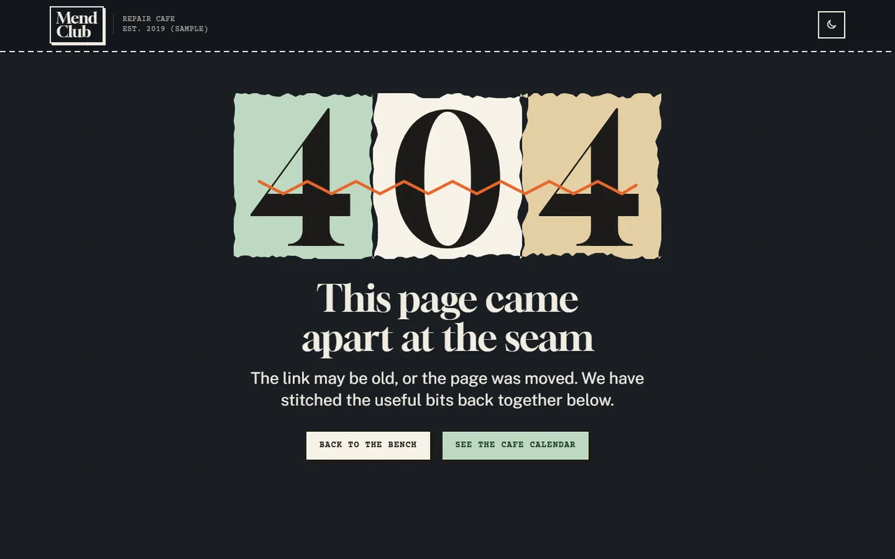 Mend: 404 page, dark theme