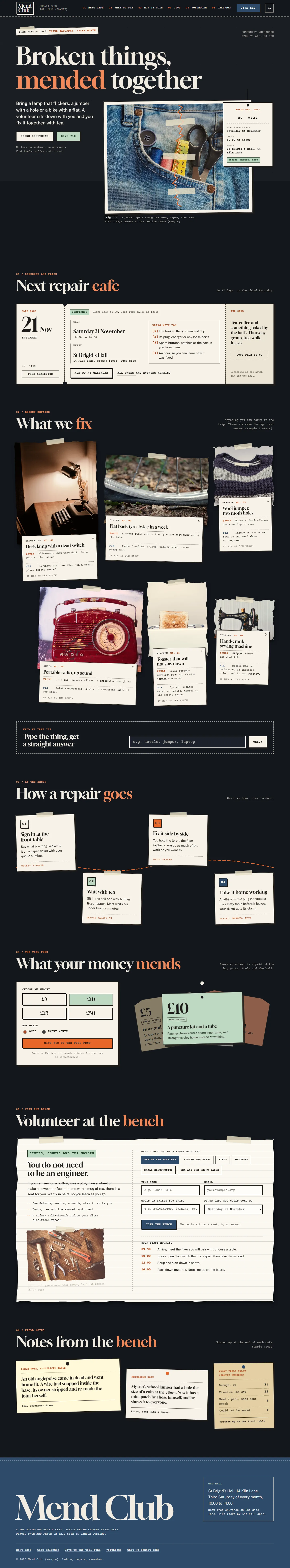 Mend home page, dark theme, at 1440 pixels wide