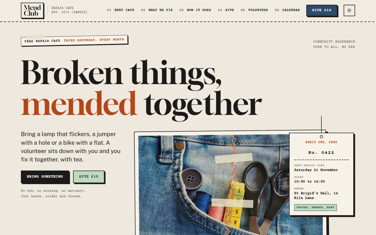 Mend home page, light theme