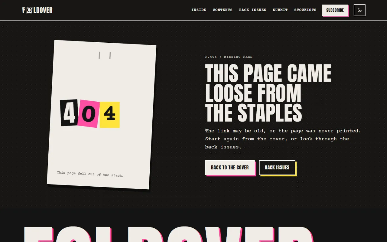 Foldover: 404 page, dark theme