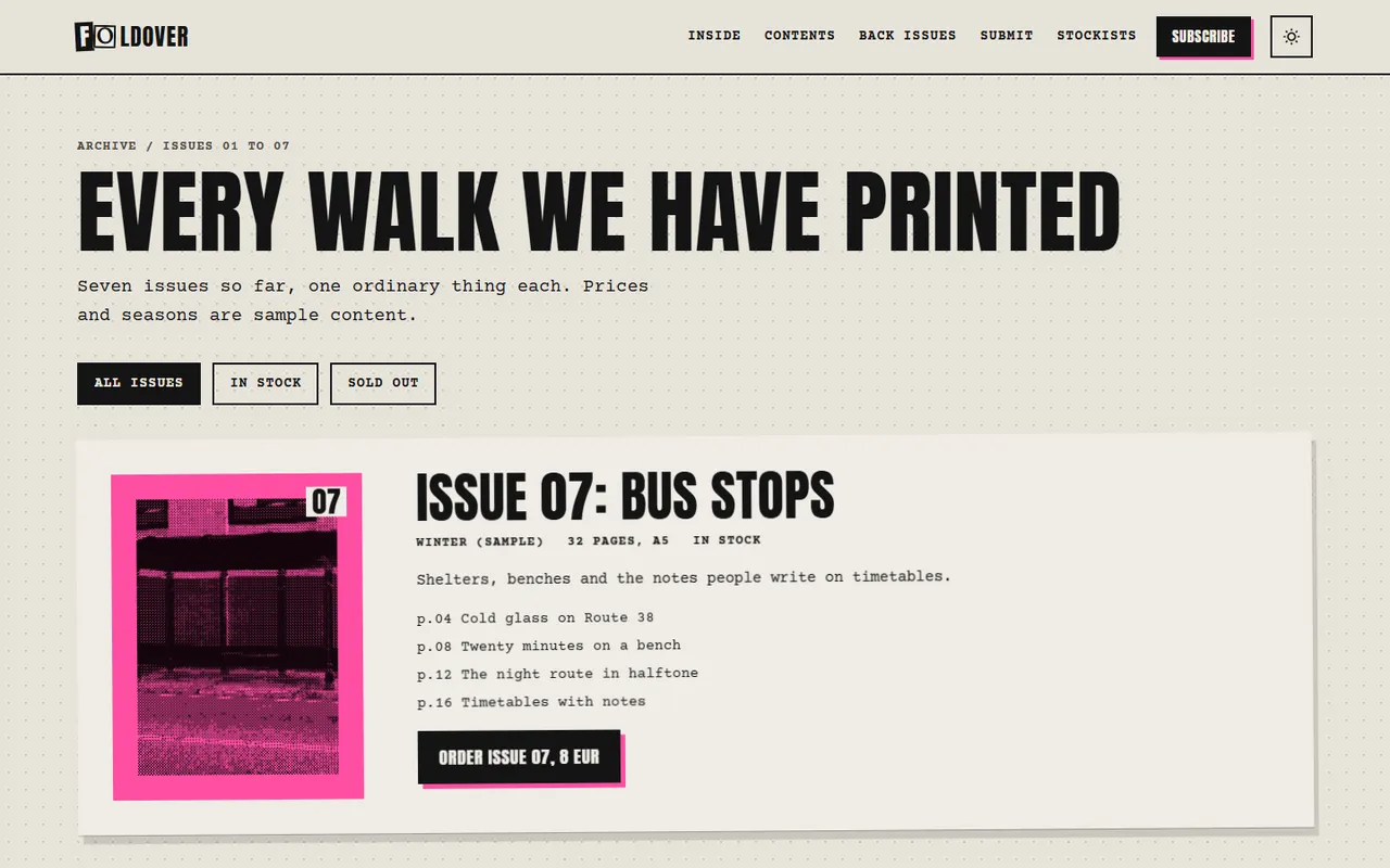 Foldover: archive page