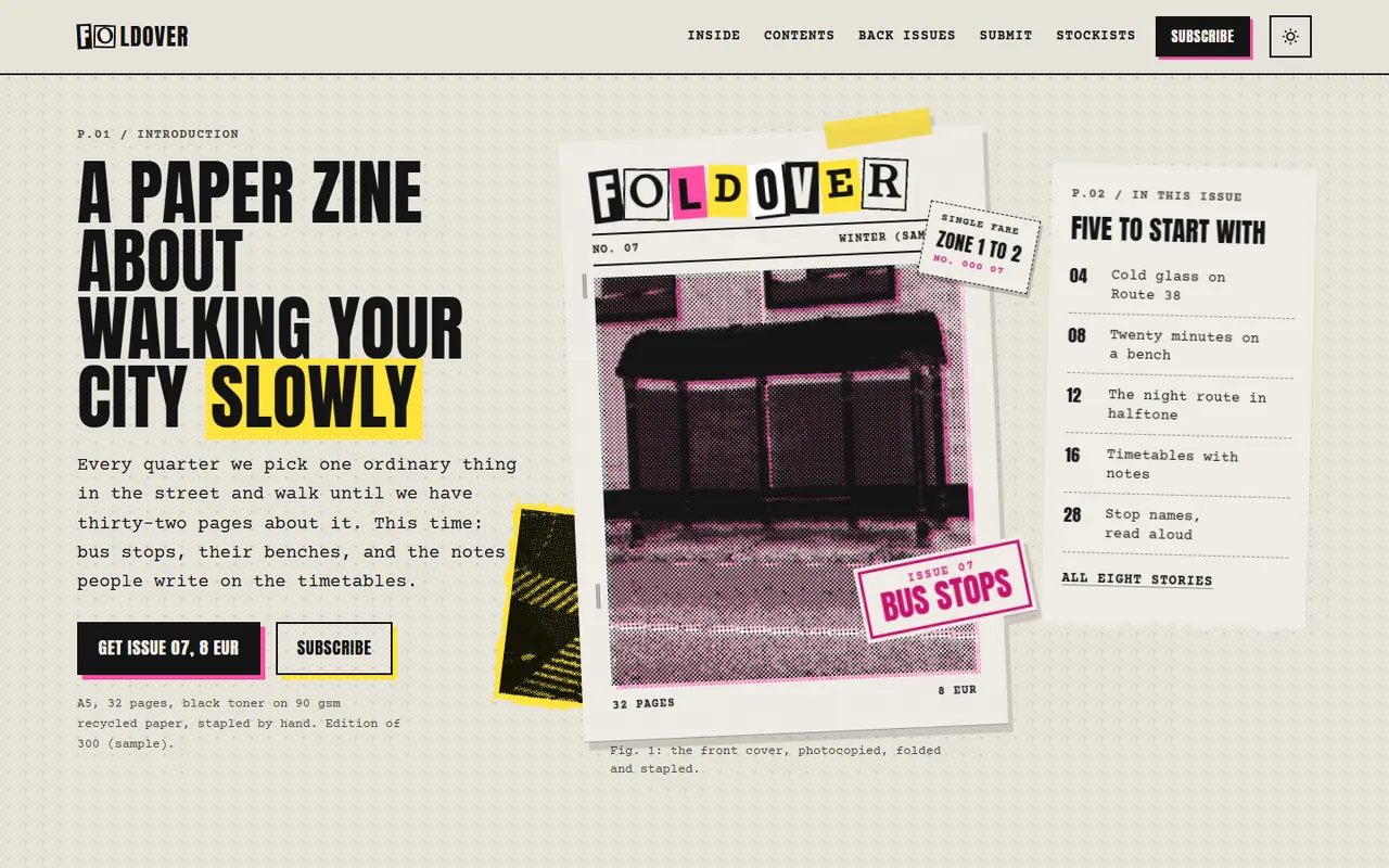 Foldover home page, light theme