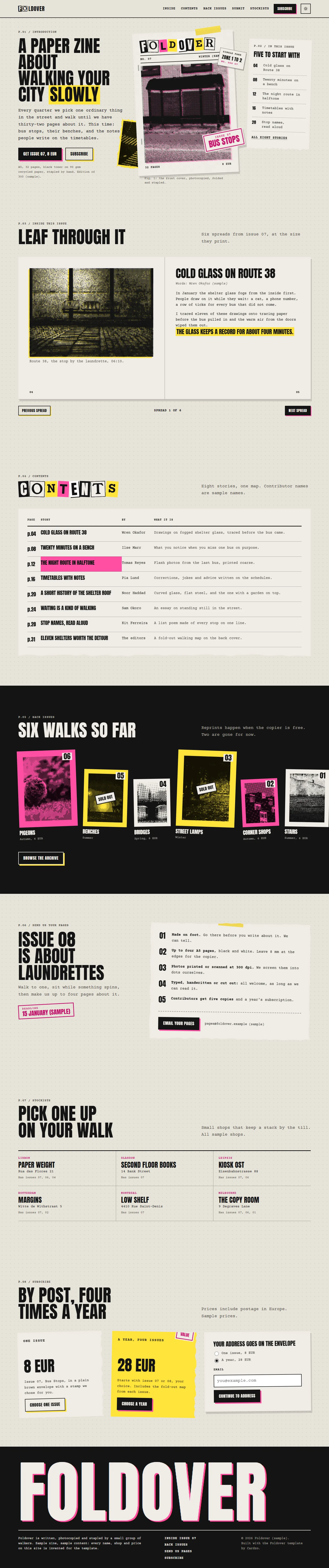 Foldover home page, light theme, at 1440 pixels wide