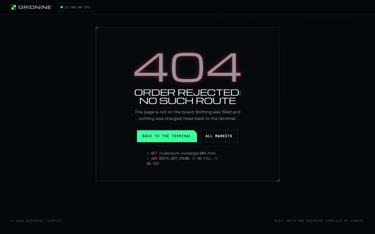 Gridnine: 404 page, dark theme