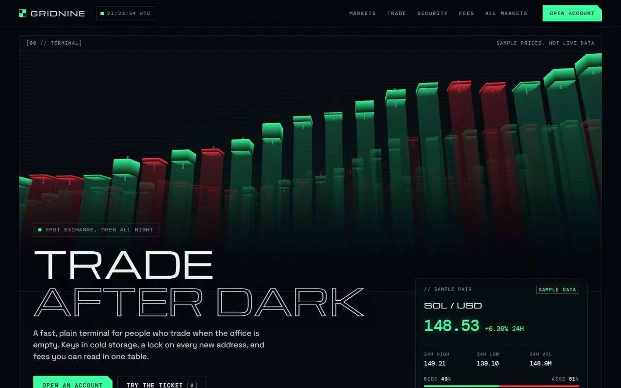 Gridnine home page, light theme