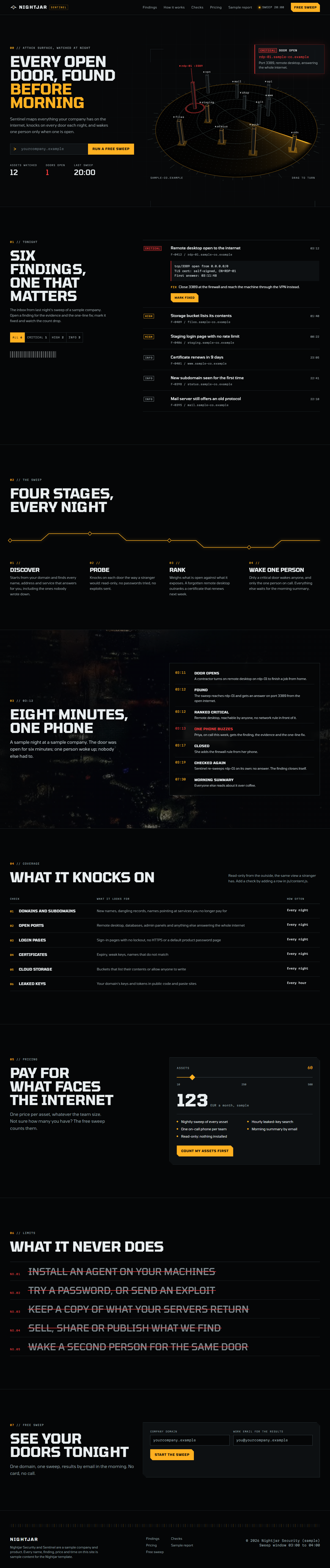 Nightjar home page, light theme