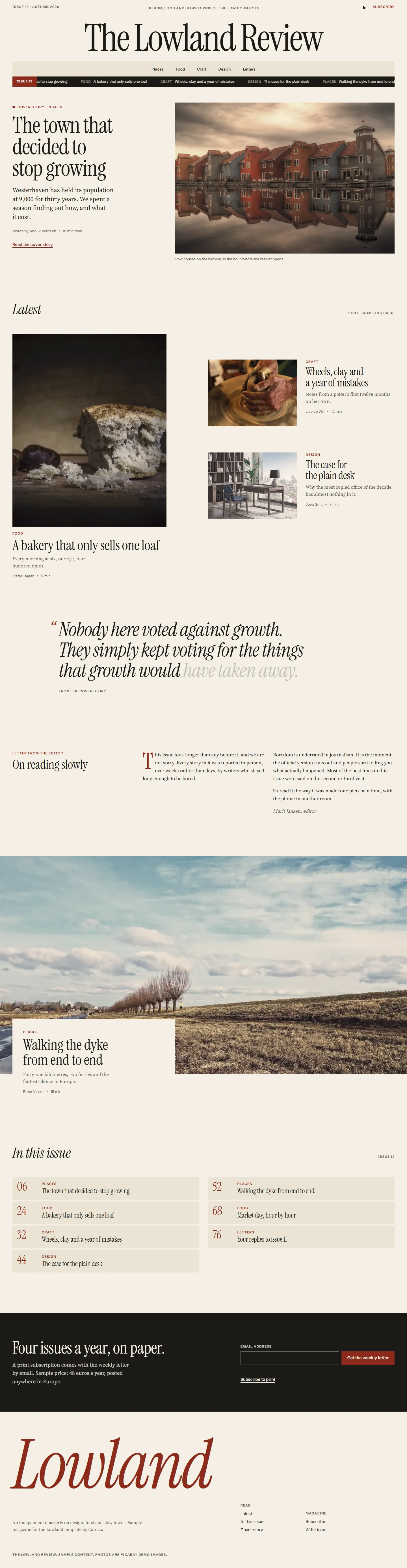 Lowland home page, light theme, at 1440 pixels wide
