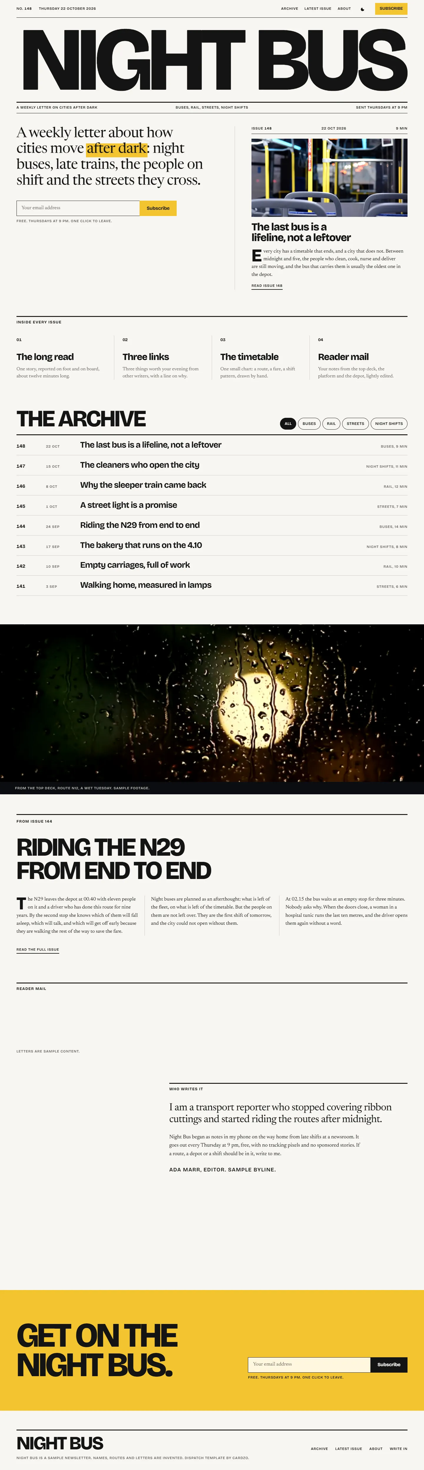 Dispatch home page, light theme, at 1440 pixels wide