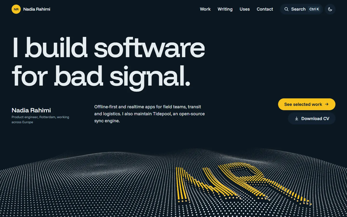 Folio home page, dark theme, at 1440 pixels wide