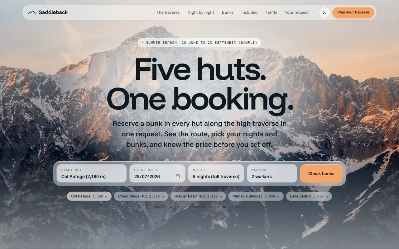 Saddleback home page, light theme