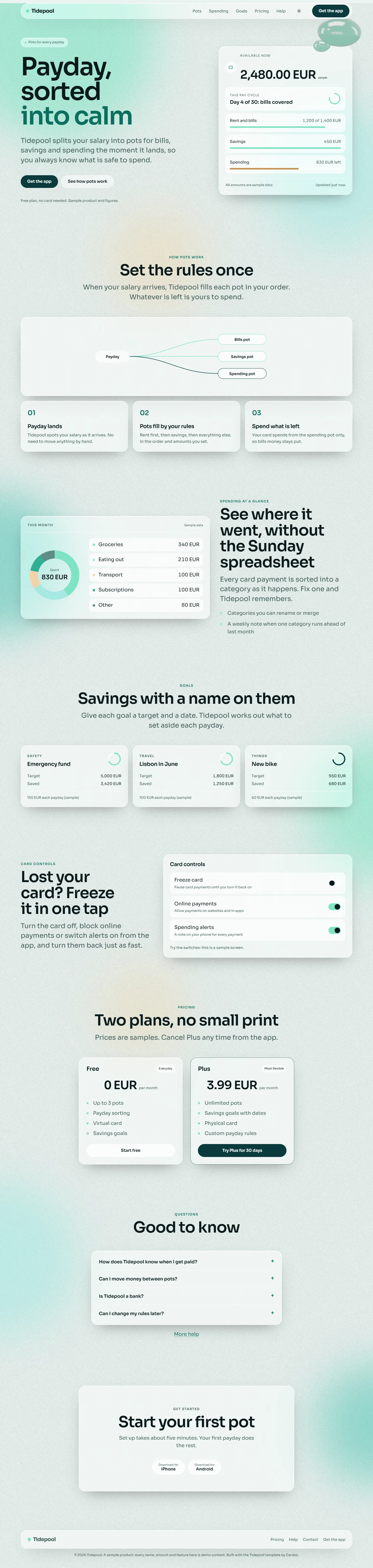 Tidepool home page, light theme, at 1440 pixels wide