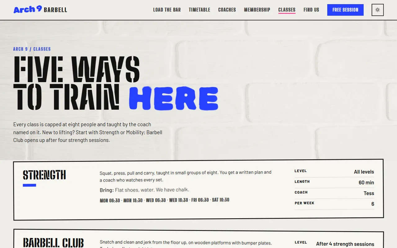 Arch: classes page