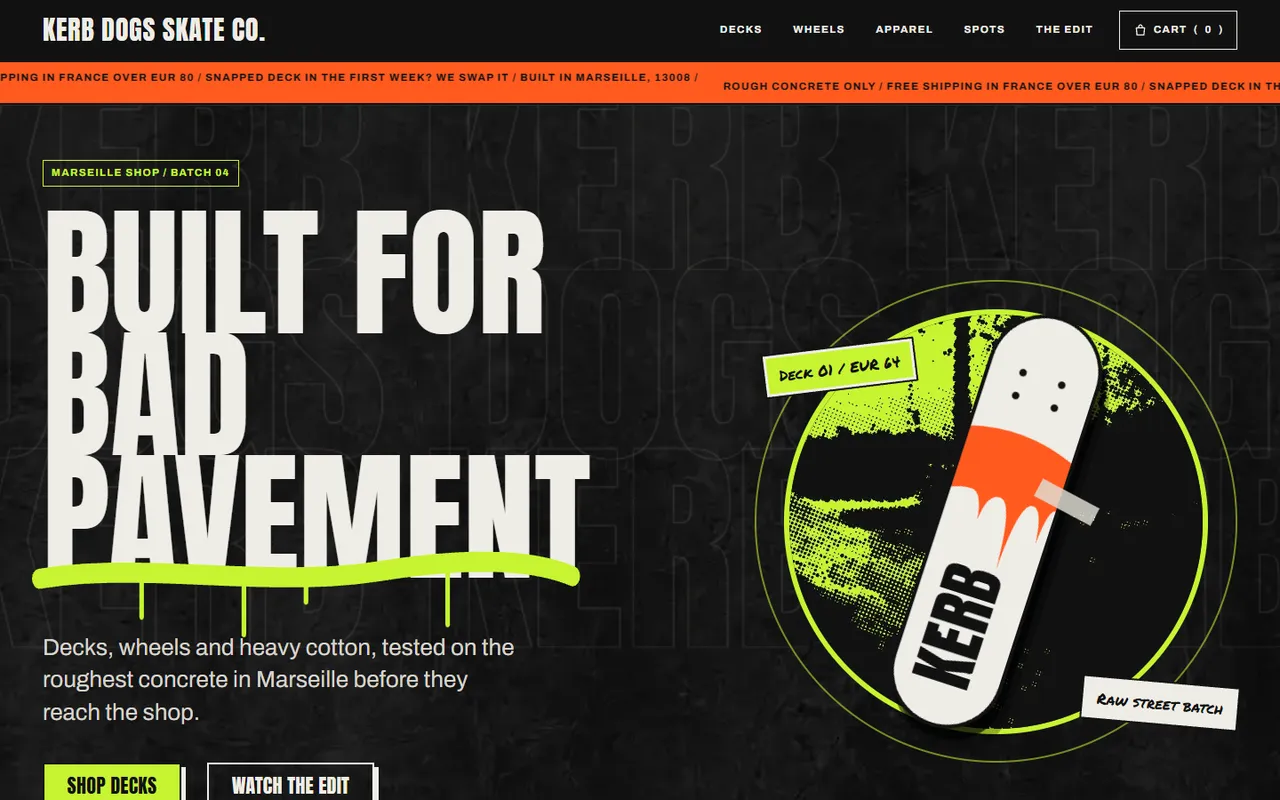 Kerb home page, light theme