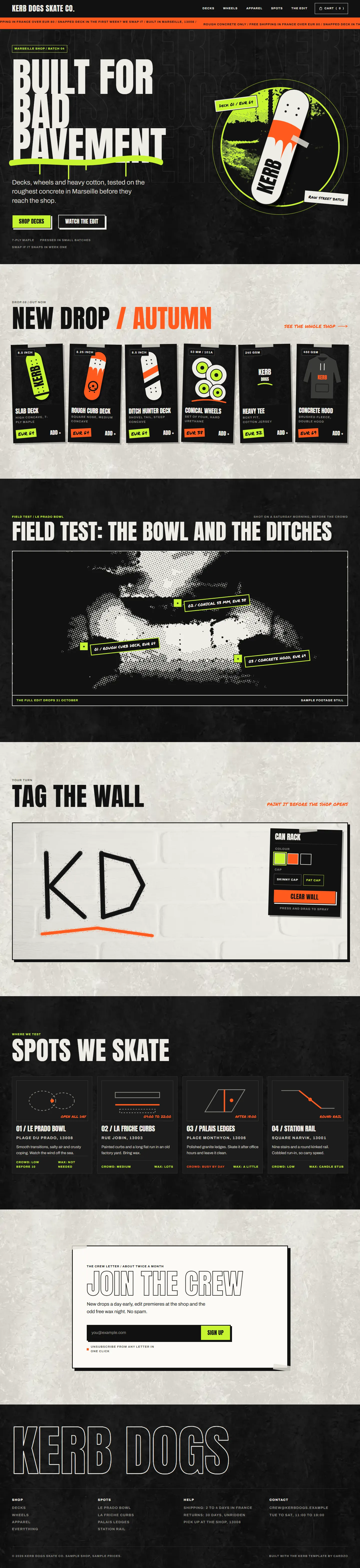Kerb home page, light theme, at 1440 pixels wide