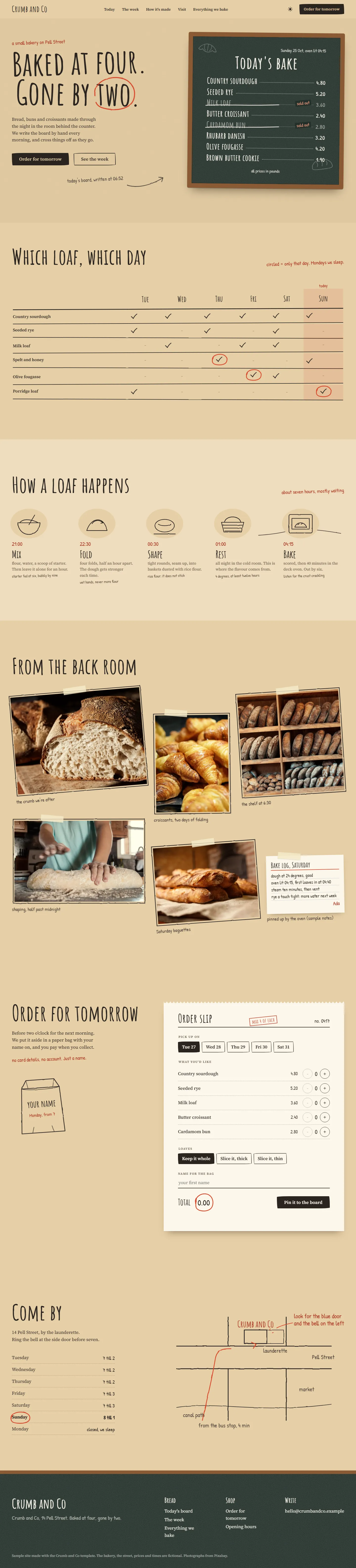 Crumb and Co home page, light theme, at 1440 pixels wide