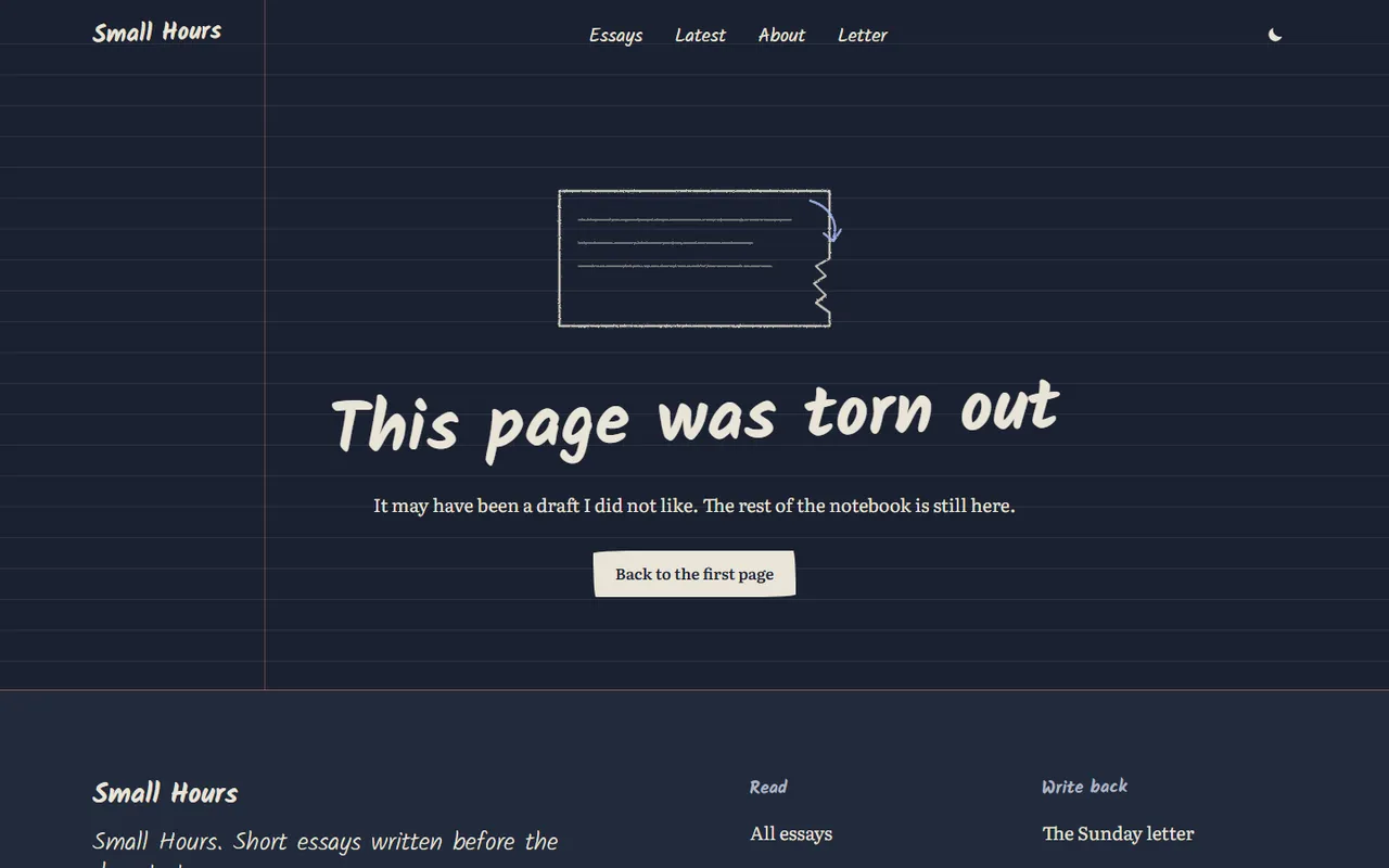 Small Hours: 404 page, dark theme