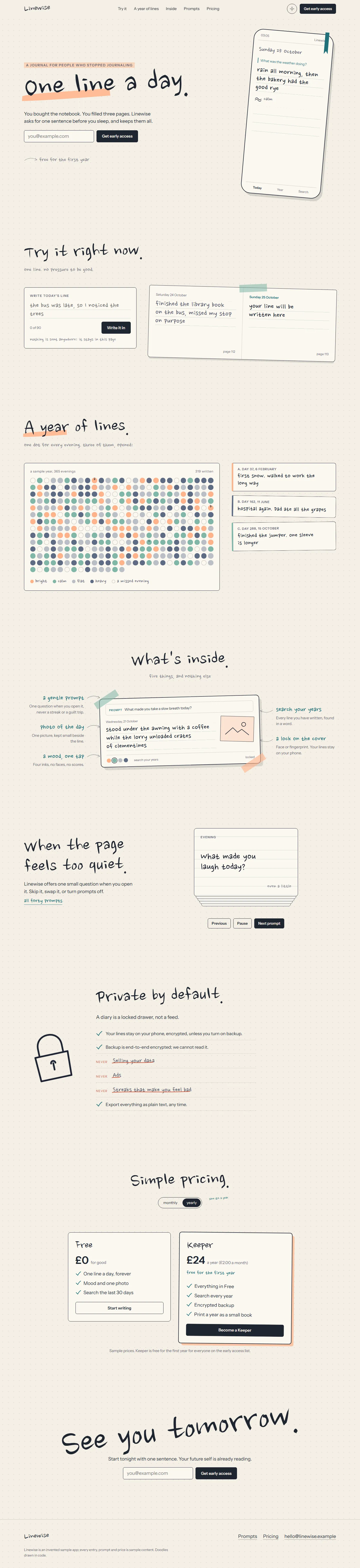 Linewise home page, light theme, at 1440 pixels wide