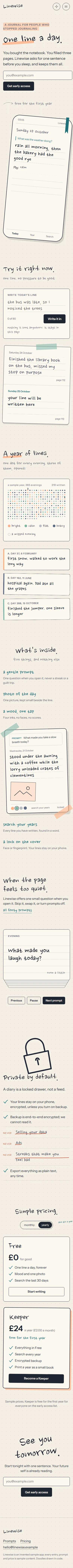 Linewise on a phone, 390 pixels wide