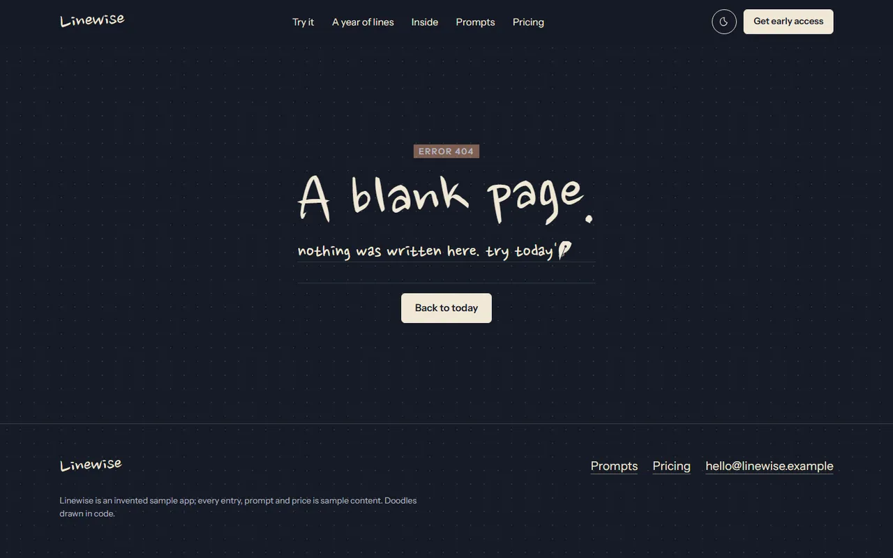 Linewise: 404 page, dark theme