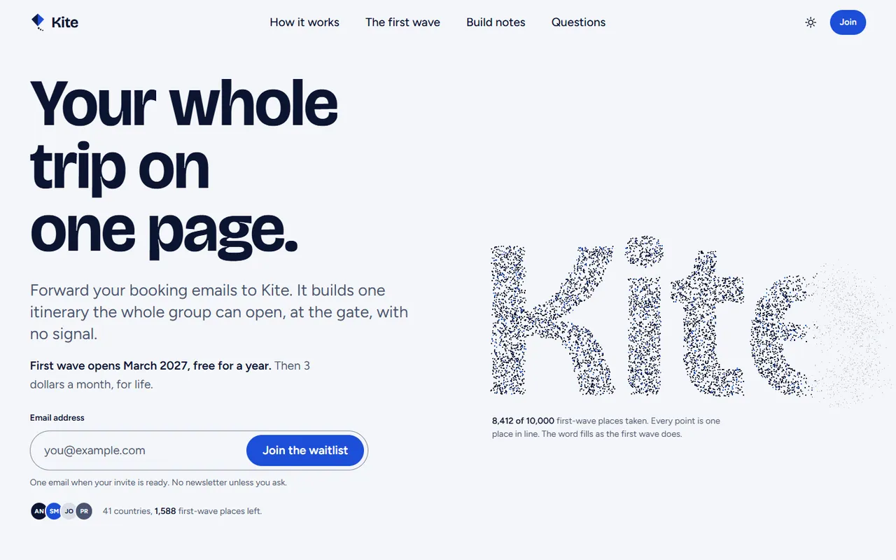 Kite home page, light theme