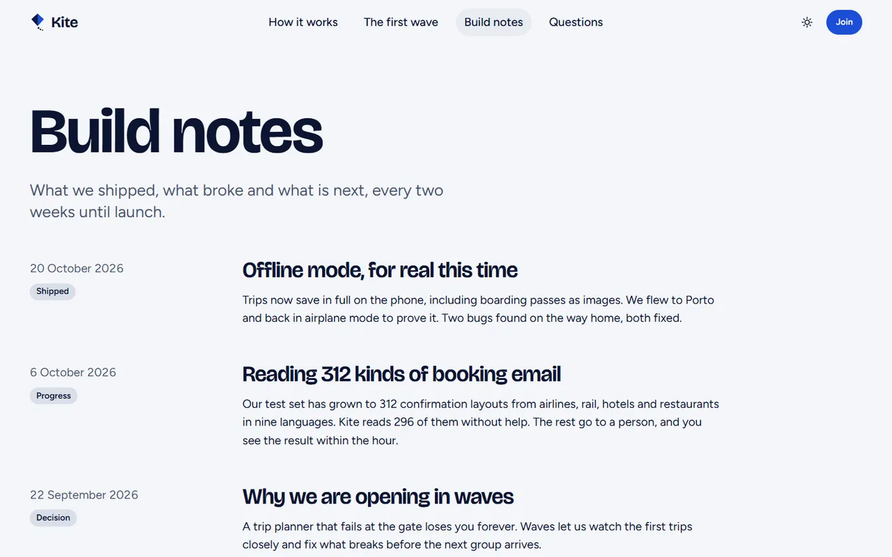 Kite: updates light page