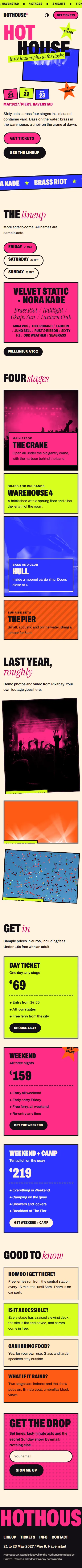 Hothouse on a phone, 390 pixels wide