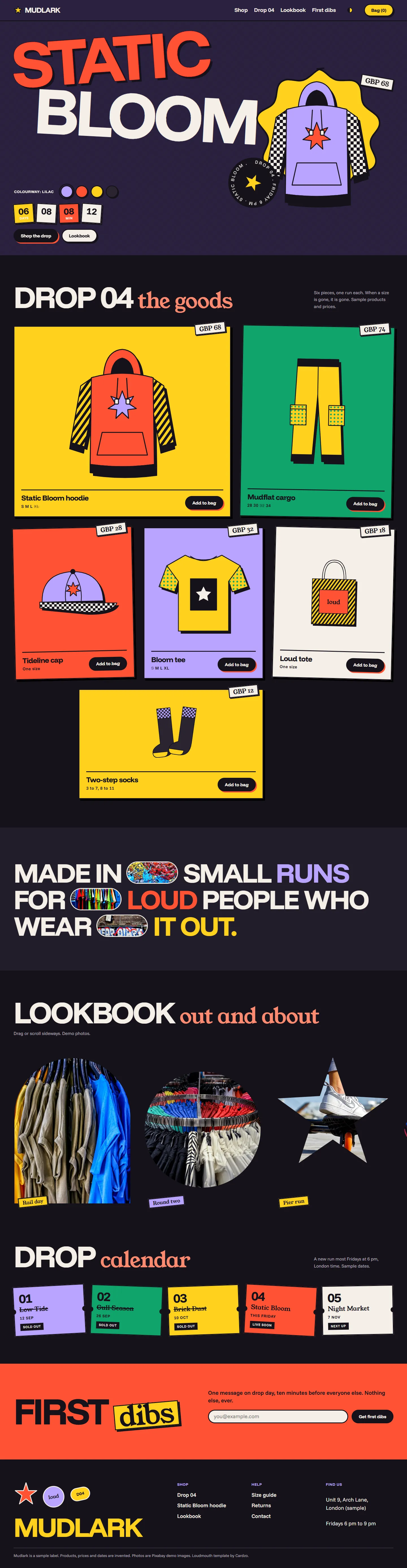 Loudmouth home page, dark theme, at 1440 pixels wide