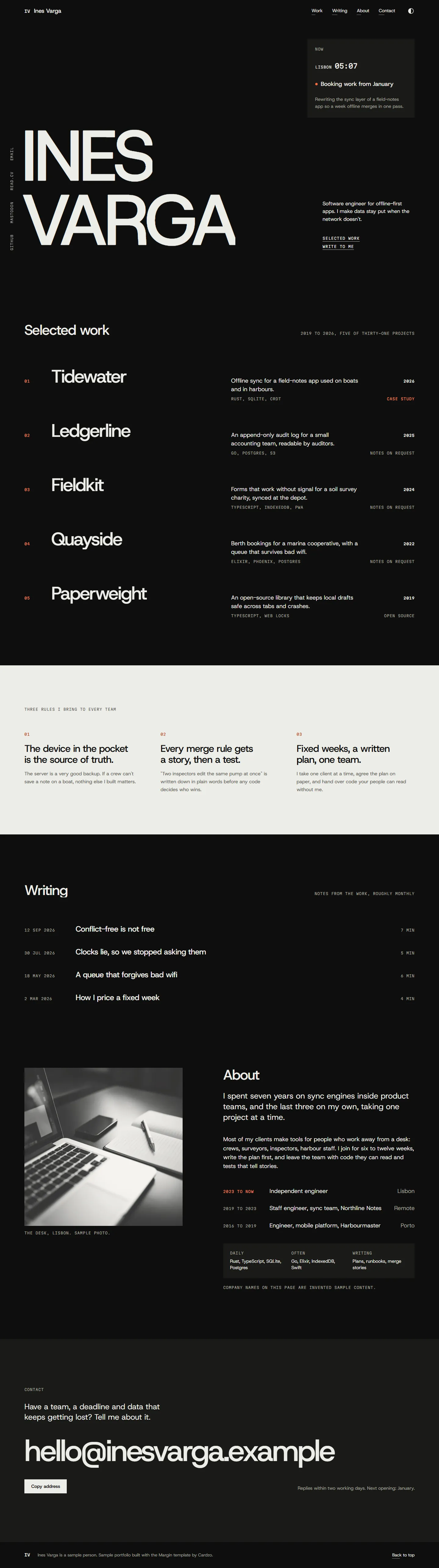 Margin home page, dark theme, at 1440 pixels wide
