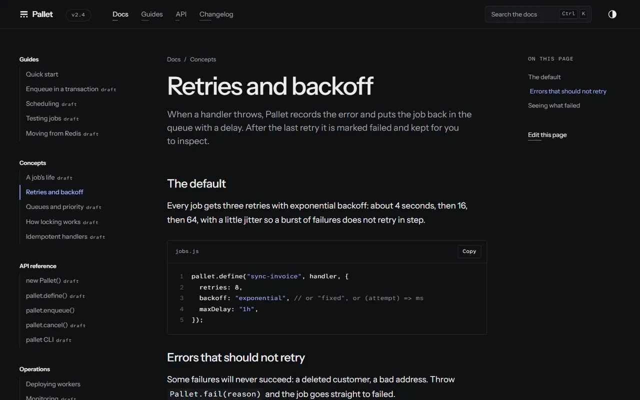 Index: doc page, dark theme
