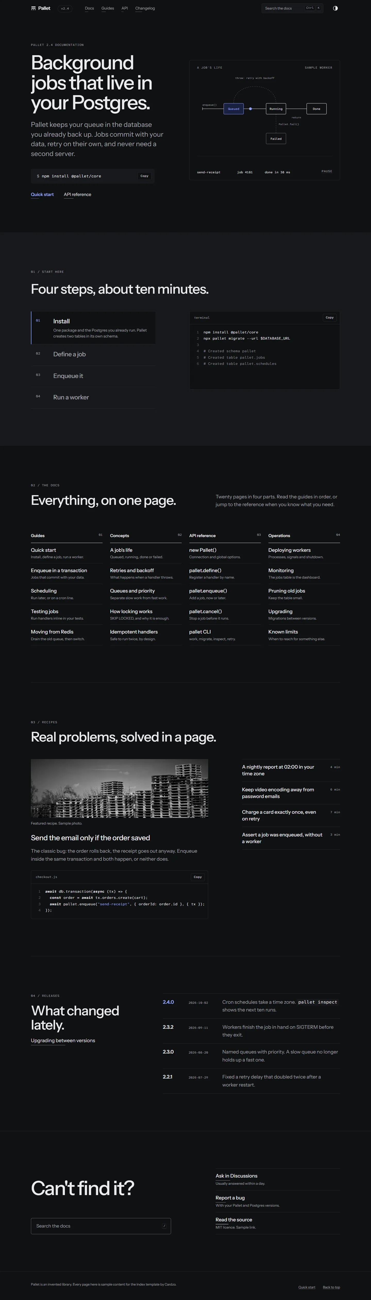 Index home page, dark theme, at 1440 pixels wide